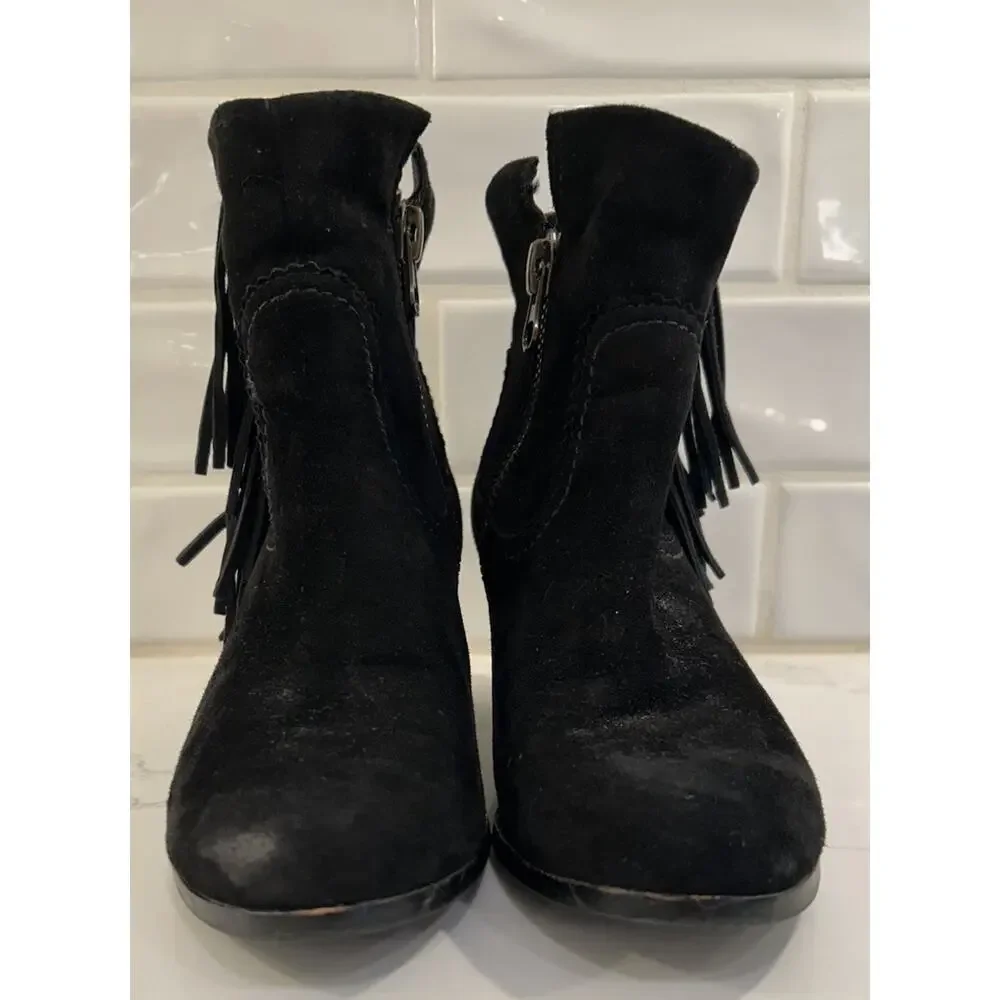 Sam Edelman Louie 7.5 M Booties Black‎ Suede Fringe Western Ankle Boots Cowgirl